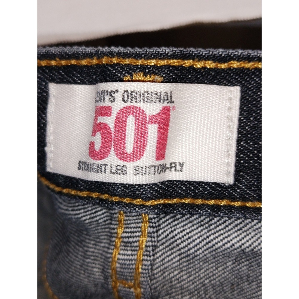 Levi'sโ 501 Jeans Mens 34x32 Black Button Fly Straight Distressed Denim - Picture 12 of 14